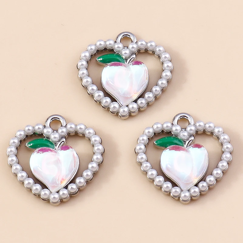 4 Stück wunderschöne Perle Kristall Pfirsich Liebe Herzen Charms Anhänger für DIY Ohrringe Armband Halskette Schmuckherstellung Zubehör – Detail 3