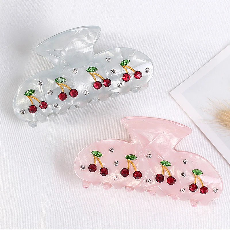 Fashion Women\'s Hair Clips Cherry Rhinestone Claw Claw Elegant Barrettes Hair Accessory Gift