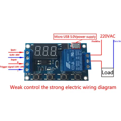 Module de relais de retardement de temps Micro USB 5V type-c, 4 boutons à 3 chiffres, Tube numérique LED, déclencheur de relais, interrupteur de commande