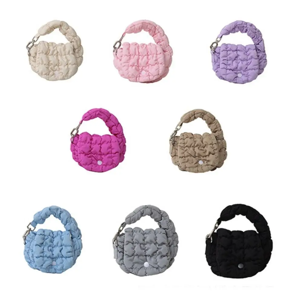 

Trend Fluffy Mini Puffer Tote Bag Padded Solid Color Pleated Handbag Soft Nylon Quilted Handbag Bag Charm