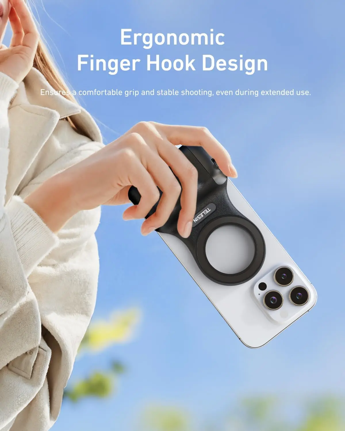 قبضة كاميرا الهاتف المغناطيسية من TELESIN Fun Shot + مجموعة إضاءة السيلفي المغناطيسية C03 المتوافقة مع iPhone وAndroid