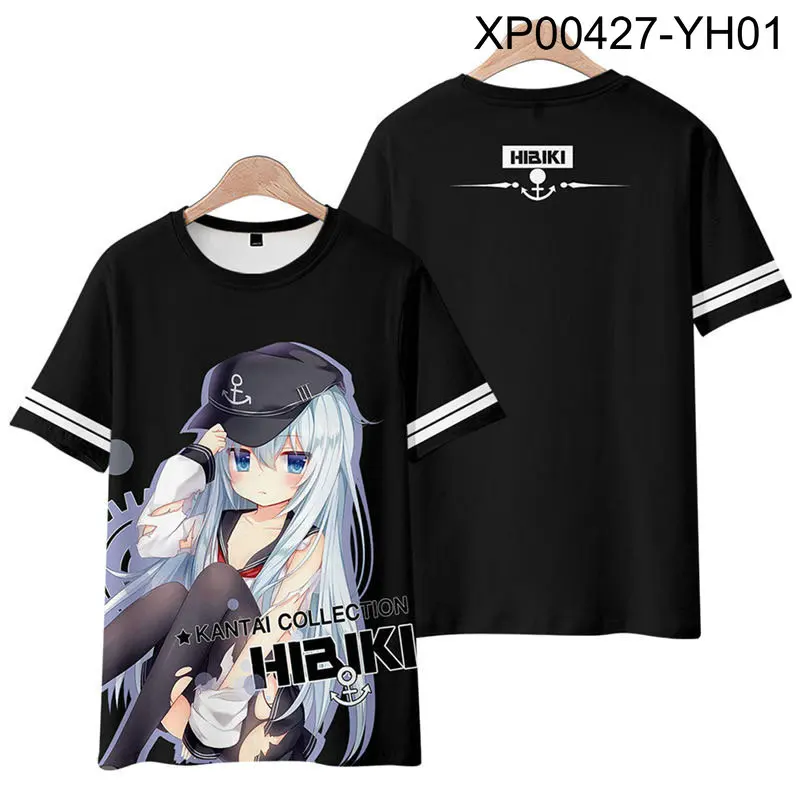 

Kantai Collection Hibiki 3D Printing T-shirt Summer Fashion Round Neck Short Sleeve Popular Japanese Game Streetwear Plus Size