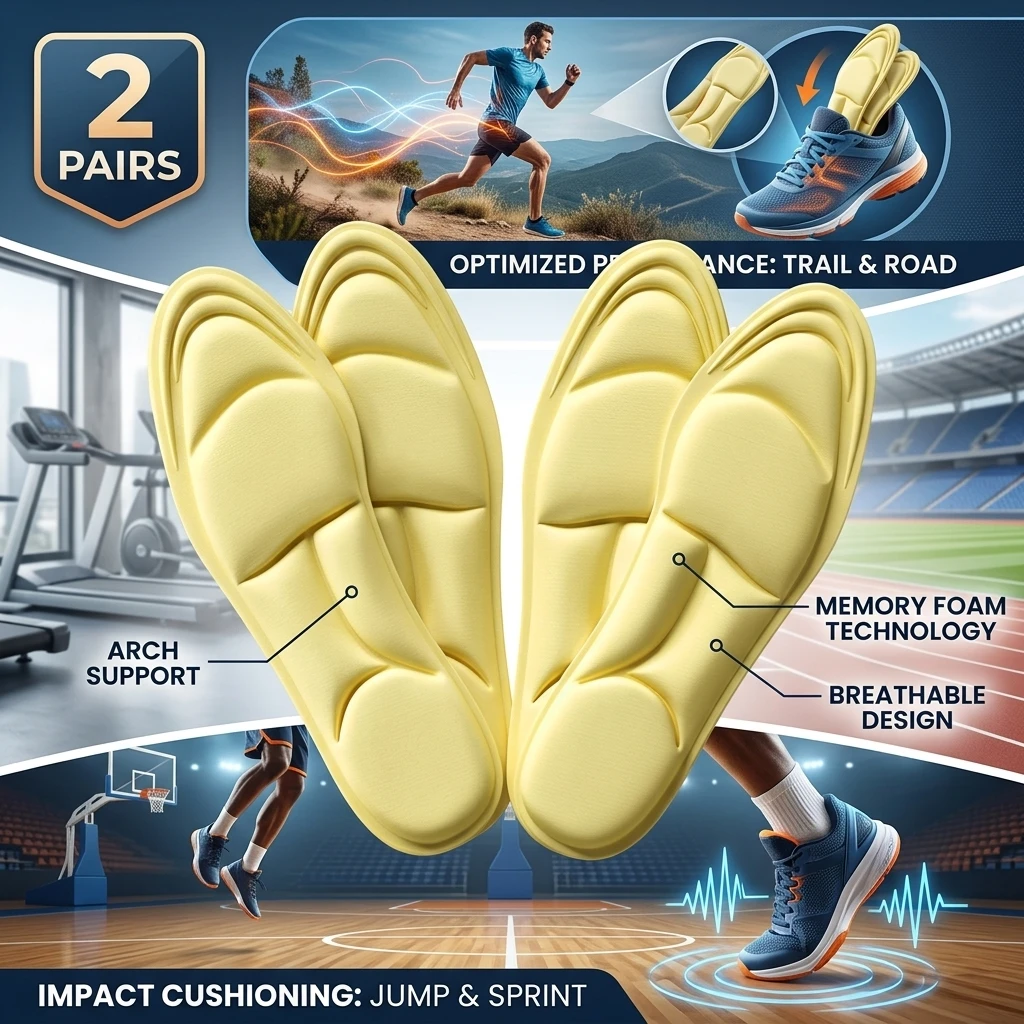 2Pairs Memory Foam Orthopedic Insoles for Shoes Men Women Nano Antibacterial Deodorization Insole Sweat Absorption Running Cushi