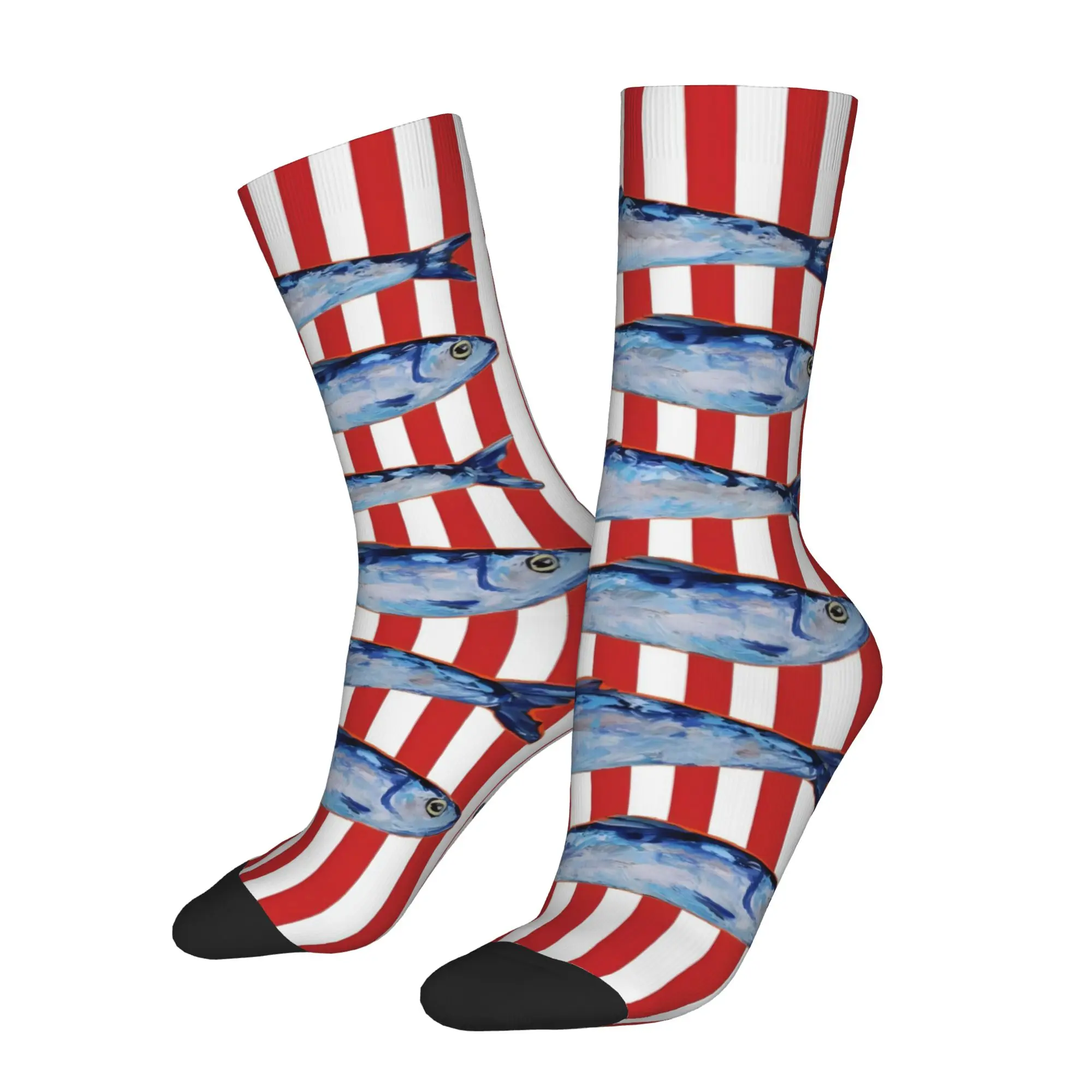 

Funny Sock Sardine Can Red White Stripe Oil Painting Sardine Hip Hop Quality Pattern Printed Men Crew Socks Novelty Men's Socks