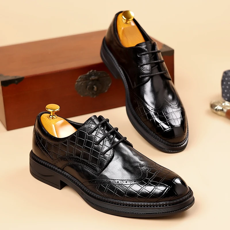 British Style Mens Oxford Shoes Thick Sole Casual Versatile Leather Shoes Classic Comfortable Lace Up Men Non Slip Leather Shoes