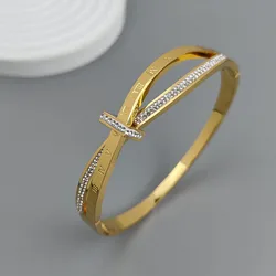 New striped cross zircon gold-plated stainless steel bracelet 18K, high quality waterproof couple bracelet, wife gift