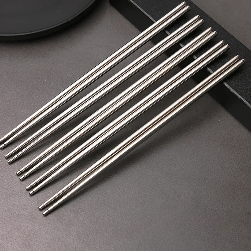 New Stainless Steel Chopsticks Set Chinese Metal Non-slip Steel Chopstick Kit Reusable Food Sushi Sticks Kitchen Tools