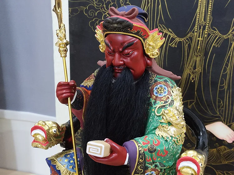 Asia God of wealth High grade Wood carving color painted CAI SHEN GUAN GONG ER YE Buddha Sculpture Home SHOP Talisman Large