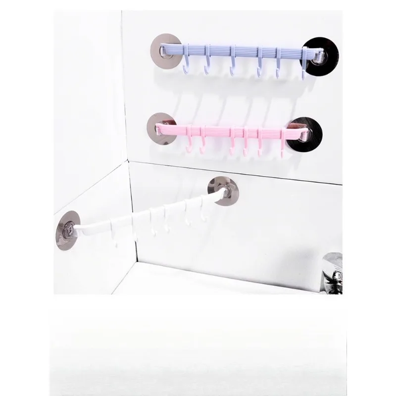 

1pc White Suction Cup Type Hook 6 Rows for Kitchen Bathroom Corner Suspension Without Marks Hanger Hook