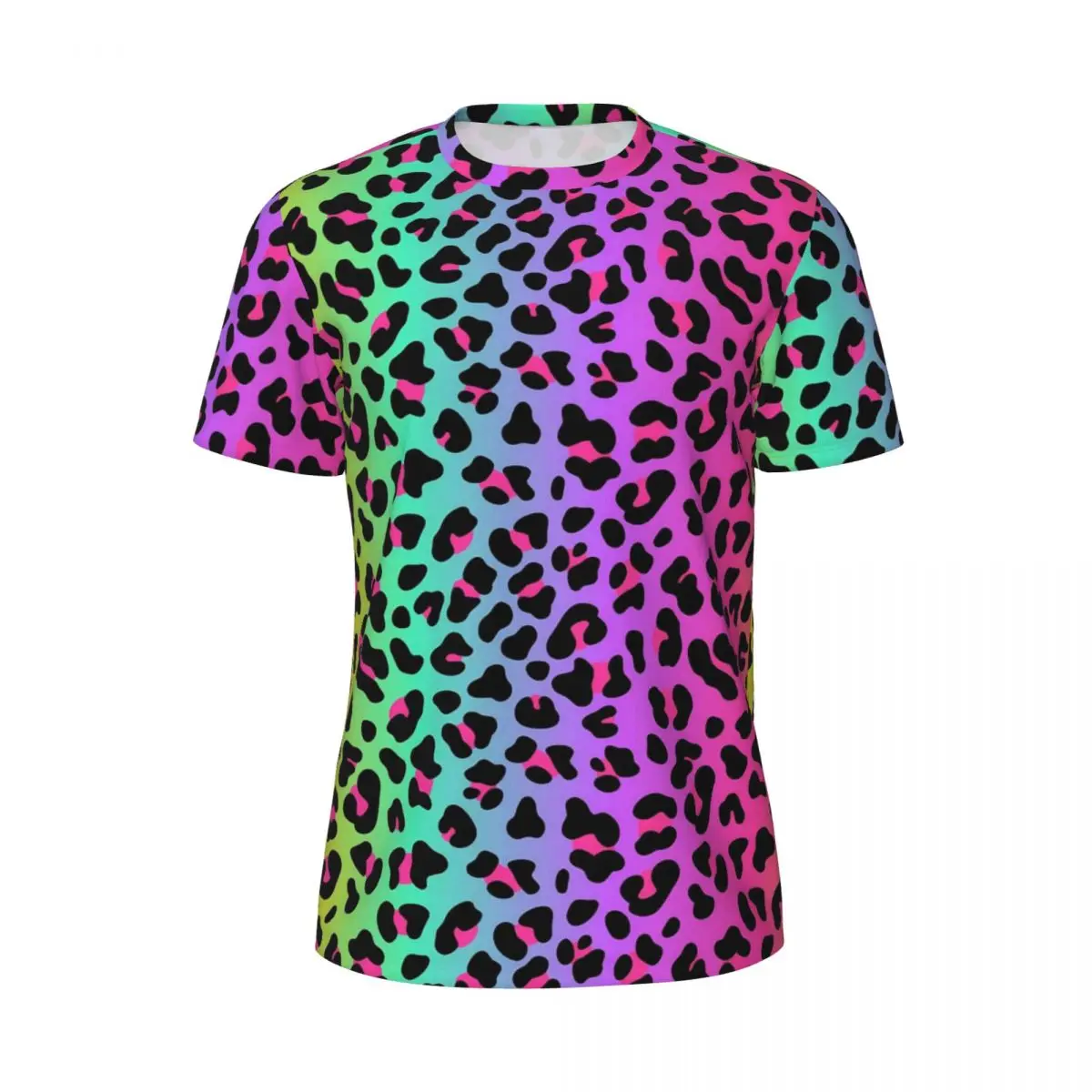 Rainbow Leopard Gym T Shirt Beach Cheetah Neon Print Y2K Classic T Shirts Trendy Cool Tee Shirt For Men Custom Tees Big Size