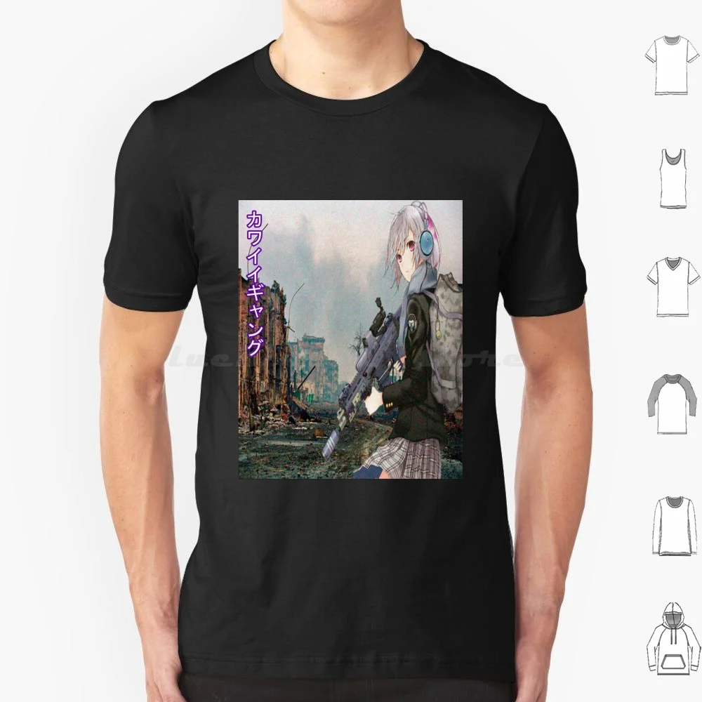 Anime Girl In A Warzone T Shirt Big Size 100% Cotton Anime Girl Anime Kawaii An…
