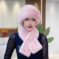 Warm Lightweight Hat Scarf Women's Winter Hat Scarf Set with Fuzzy Plush Windproof Dome Faux Fur Fisherman Hat Heat Retention