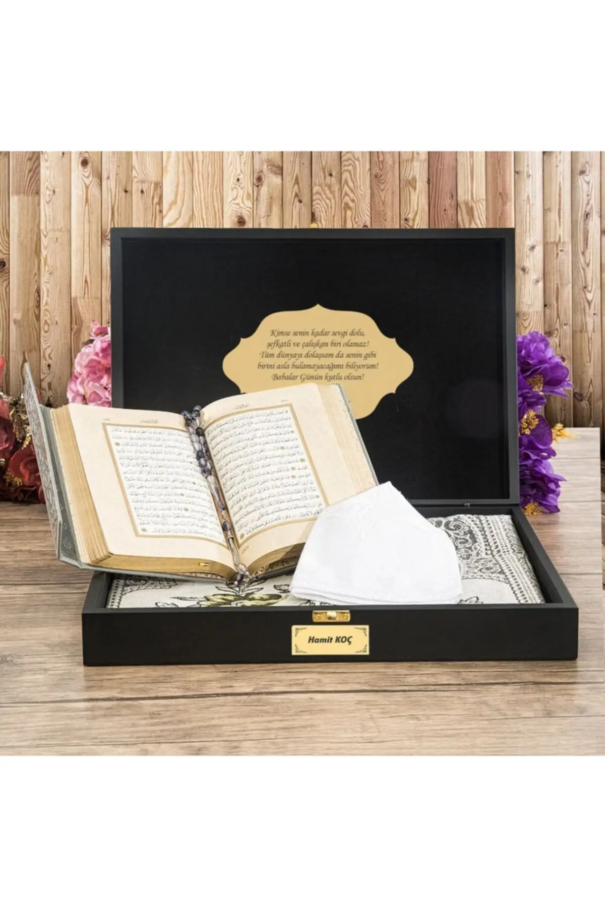 

DOLBOVI gift wooden box, prayer Rug, holy holy quran, rosary 33's Set