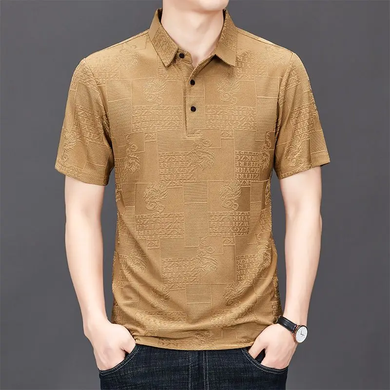Men's Summer Casual Polo Shirt Short Sleeve Breathable Mesh T-Shirt Loose Fit Lapel Top for Young Middle Aged Men