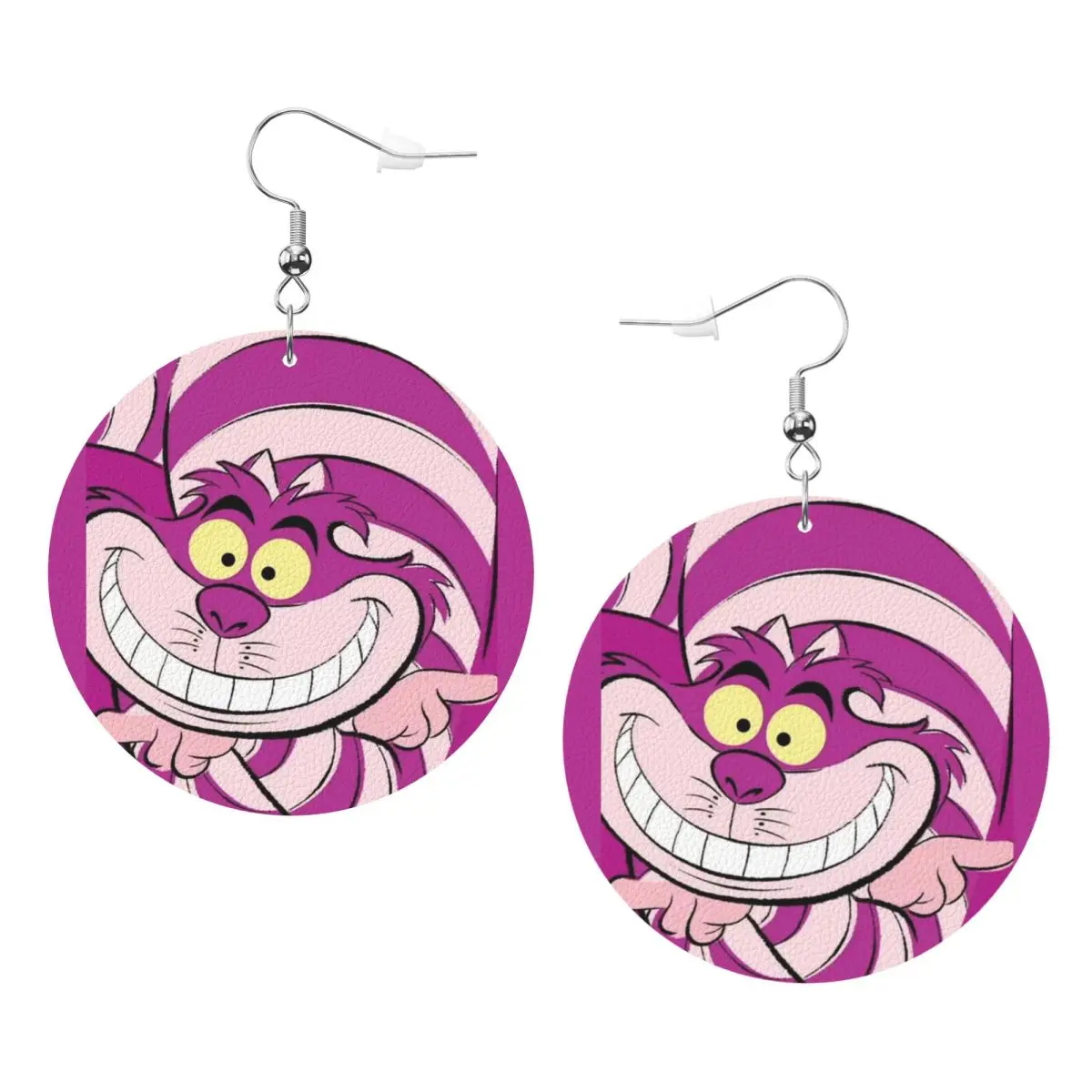 

Custom Cheshire Cat Cartoon Dangle Drop Earrings Leather Earrings for Women Fashion Alice in Wonderland For Party