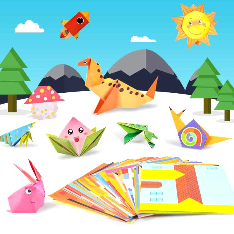 54Sheets Children Origami Book Cute Animals Pattern 3D Puzzle DIY Handmade 3D Origami Guide English Books