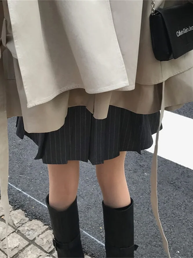 Chic High Waist Plaid Pleated  Skirt for Women Sli Faionable Autumn New Arrival Slimming Versatile f-length Skirt