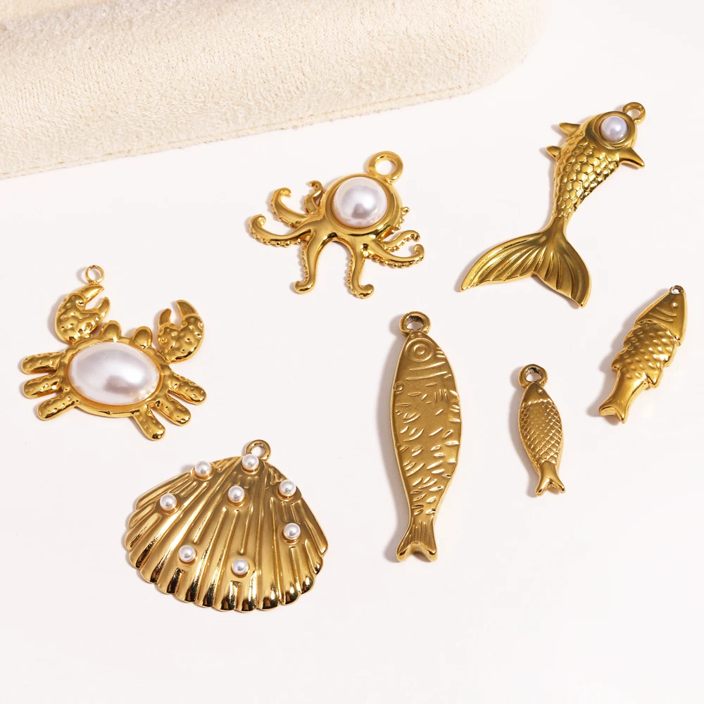 3pcs/Lot Wholesale Stainless Steel Natural Stone Anemone Starfish Diy Charms Dolphin Conch Necklace Pendants Butterfly Jewelry - Detail 1