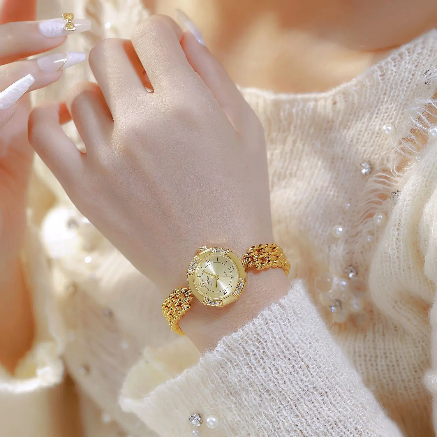 Women Watch Vintage Gold Roman Numeral Octagon Watch Fashion Luxury Quartz Ladies Dress Watches Rhinestone Bracelet Clock Gift