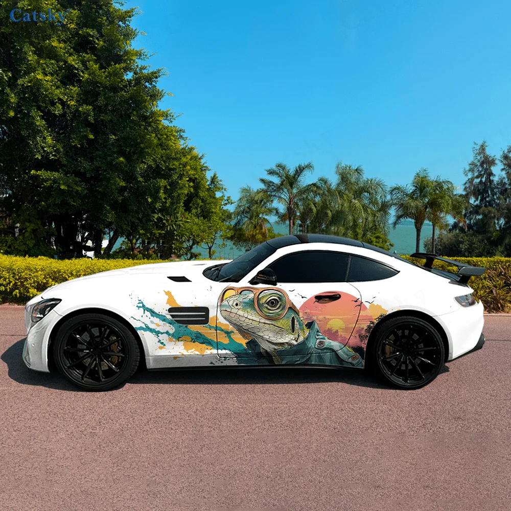 

Солнцезащитные очки на закате, ящерица, автомобильные виниловые наклейки, самоклеящаяся наклейка из ПВХ, подходит для грузовиков, внедорожников, декор, автоаксессуары, подарок