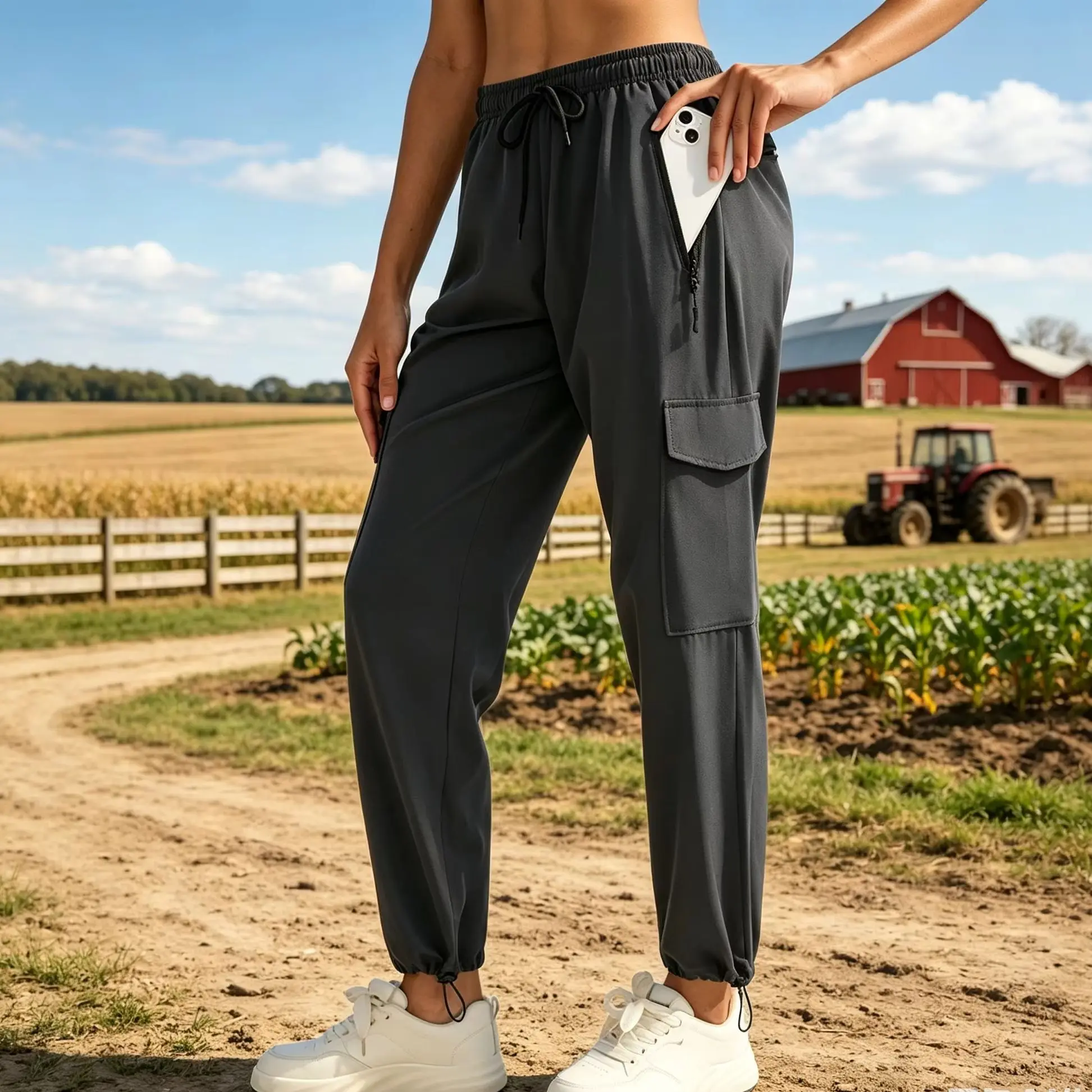 Women's Sports Pants Loose Spring Autumn Running Yoga Tracksuit Trousers Pocket Fitness Solid High Waist Cargo Jogging Pants