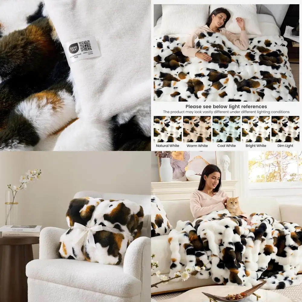 

Fuzzy Cow Print Faux Fur Throw Blanket, 60x80, Plush & Thick for Sofa, Couch, Bedroom, Living Room