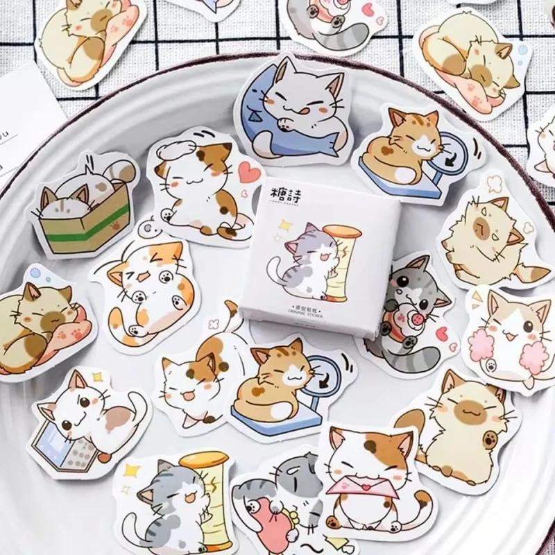 45Pcs Cartoon Cat Stickers Suitable For Suitcases Skateboards Suitcases Laptops DIY Stationery Stickers Decorative Stickers