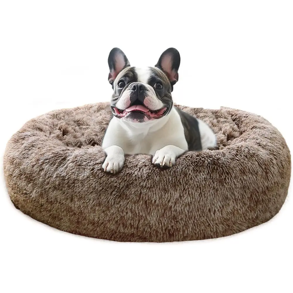 

Calming Dog Bed Large Size, Anti-Anxiety Donut Pet Bed, 36 inches Round Cat Bed, up to 75 lbs Pets (Smoke Brown)