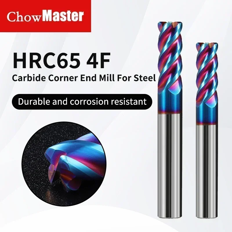 

Chowmaster Carbide Corner Radius End Mill HRC65 4 Flutes Coated Tungsten Steel Milling Cutter for Stainless Steel R0.2 R0.5 R1
