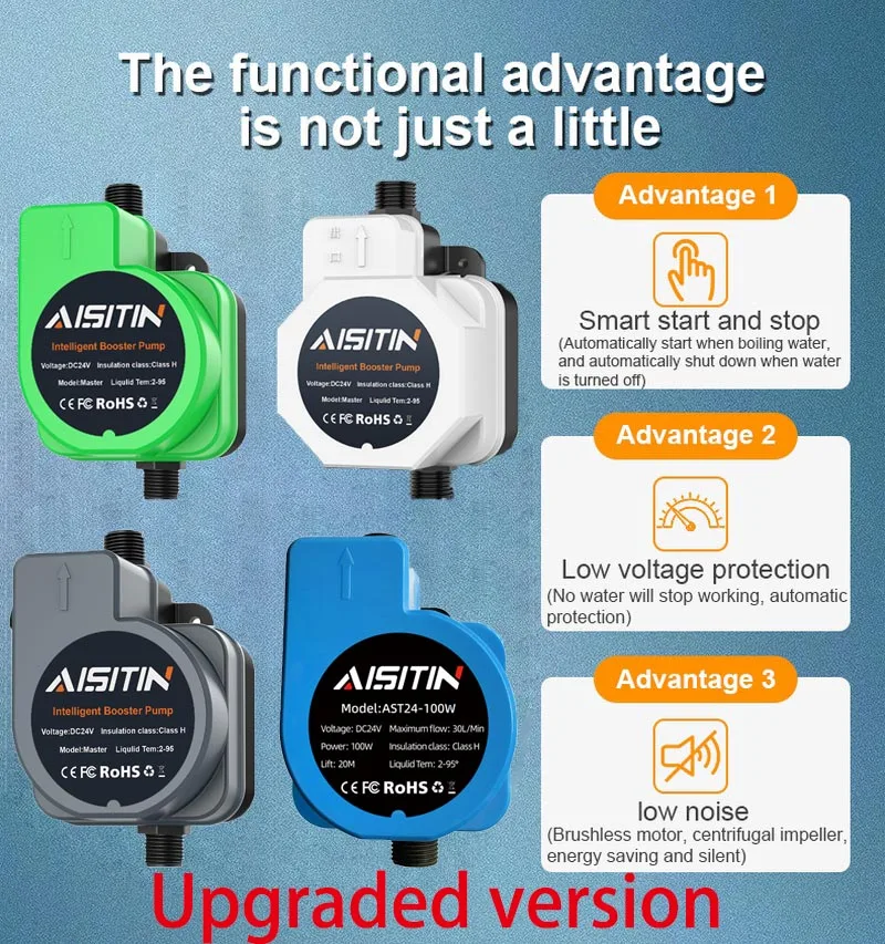 Bomba de reforço automático para baixa pressão de água em casa Auto Pressure Controller Chuveiro de água para uso doméstico, 24V, 180W