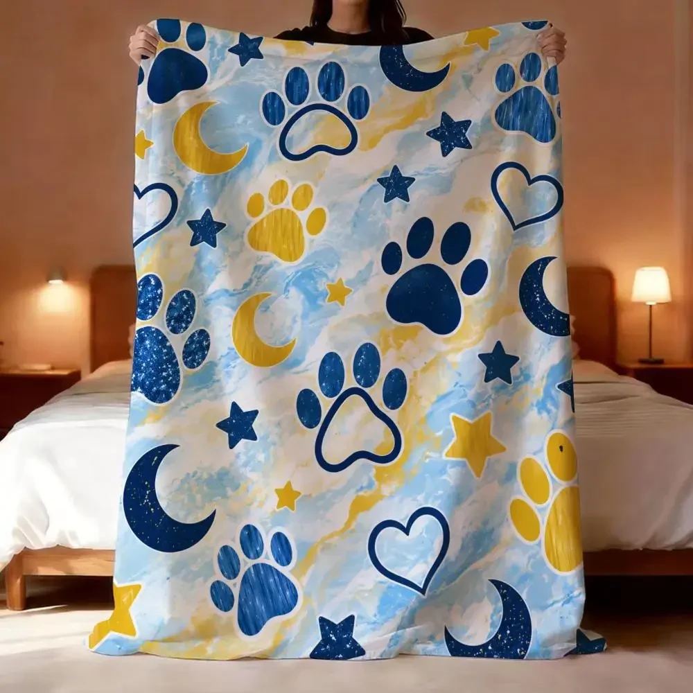 Cute Floral Paw Print Pattern Throw Lightweight 280g Flannel Blanket Soft Skin friendly For Summer Cooling
