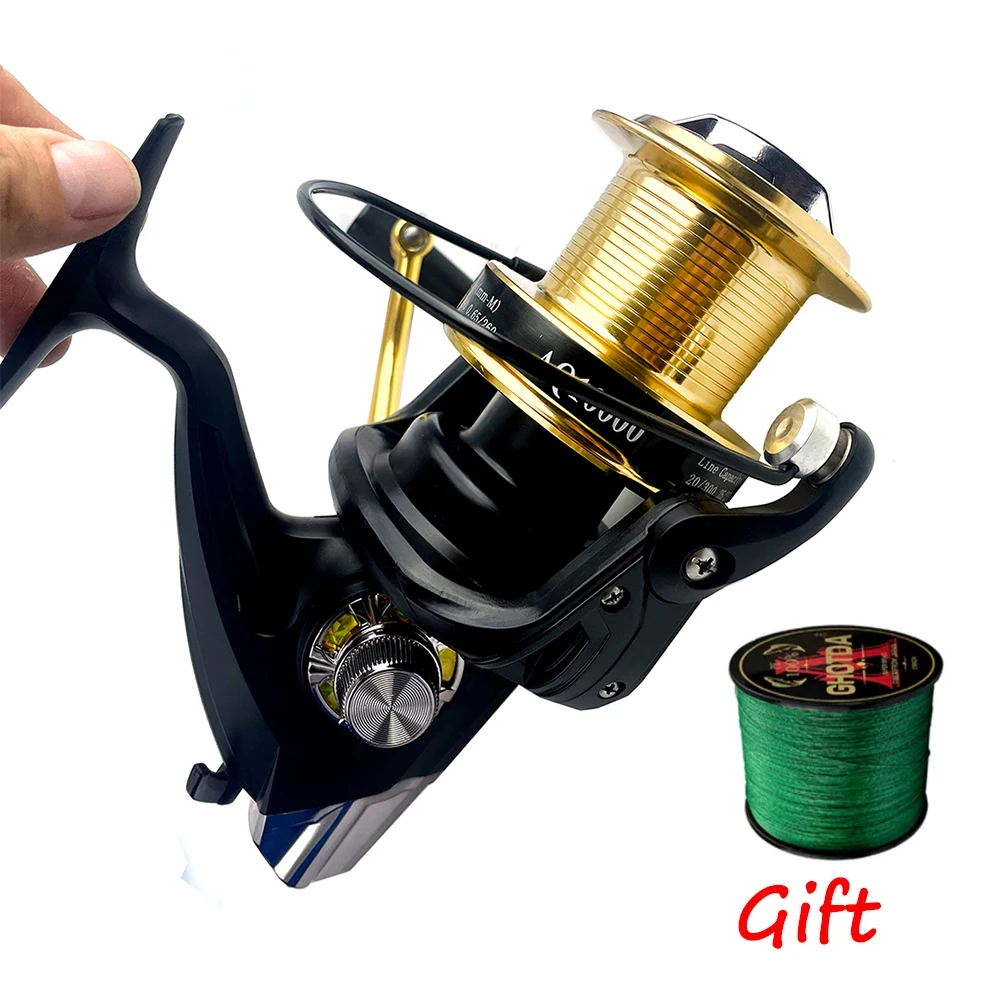 

8000 9000 10000 Long Cast Spinning Wheels Saltwater 15KG Drag Fishing Reels With Large Spool Strong Body Reel With Fishing Line