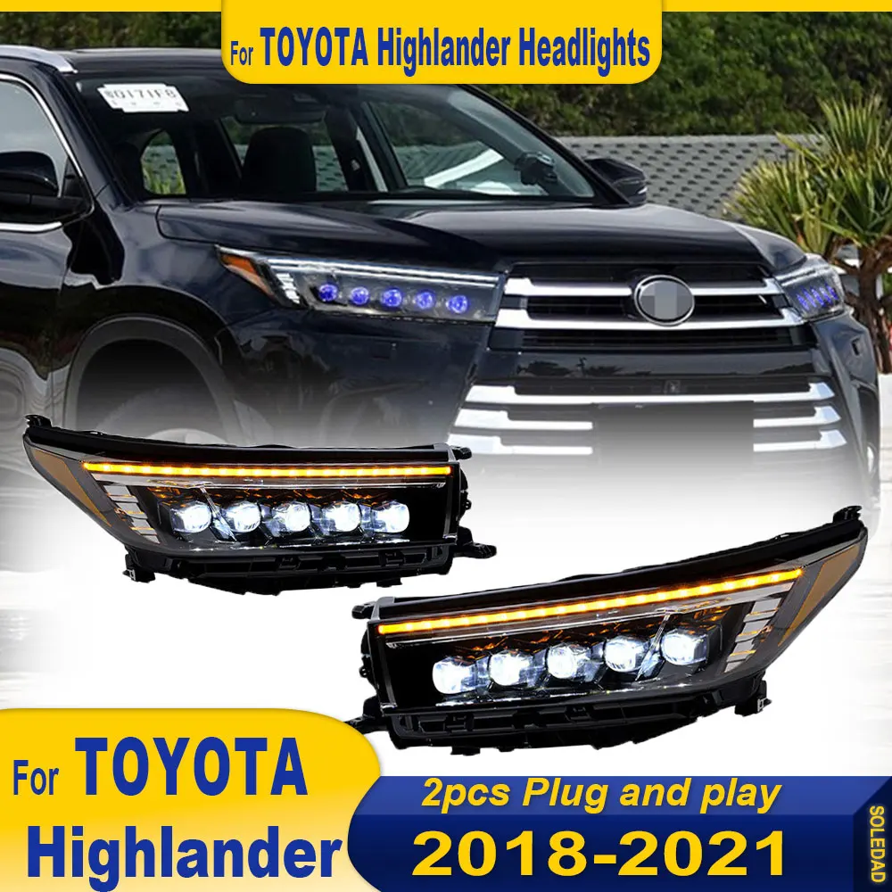 2pcs HeadLamp for Toyota Highlander Full LED Headlight 2018-2021 Headlights DRL Turn Signal High Beam Angel Eye Projector Lens