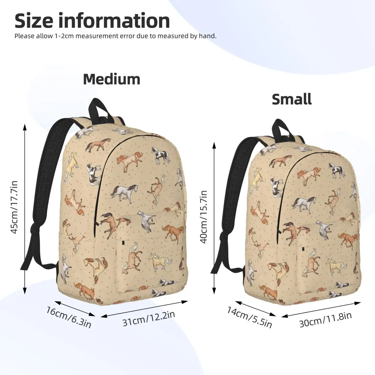 Scattered Horses Spotty On Taupe Backpack Daypack Large Capacity Children BookBag School Bag Shoulder Bags for Boys Girls