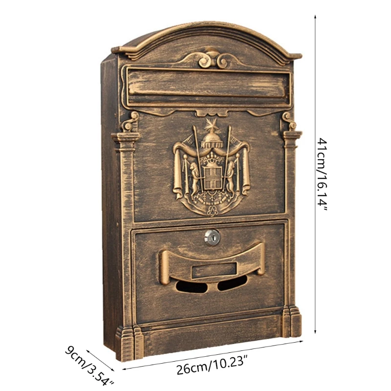 European-Style Villa Letterbox Outdoor Waterproof Mailbox Wall Mount Postbox Retro Suggestion Box with for Key Lock for