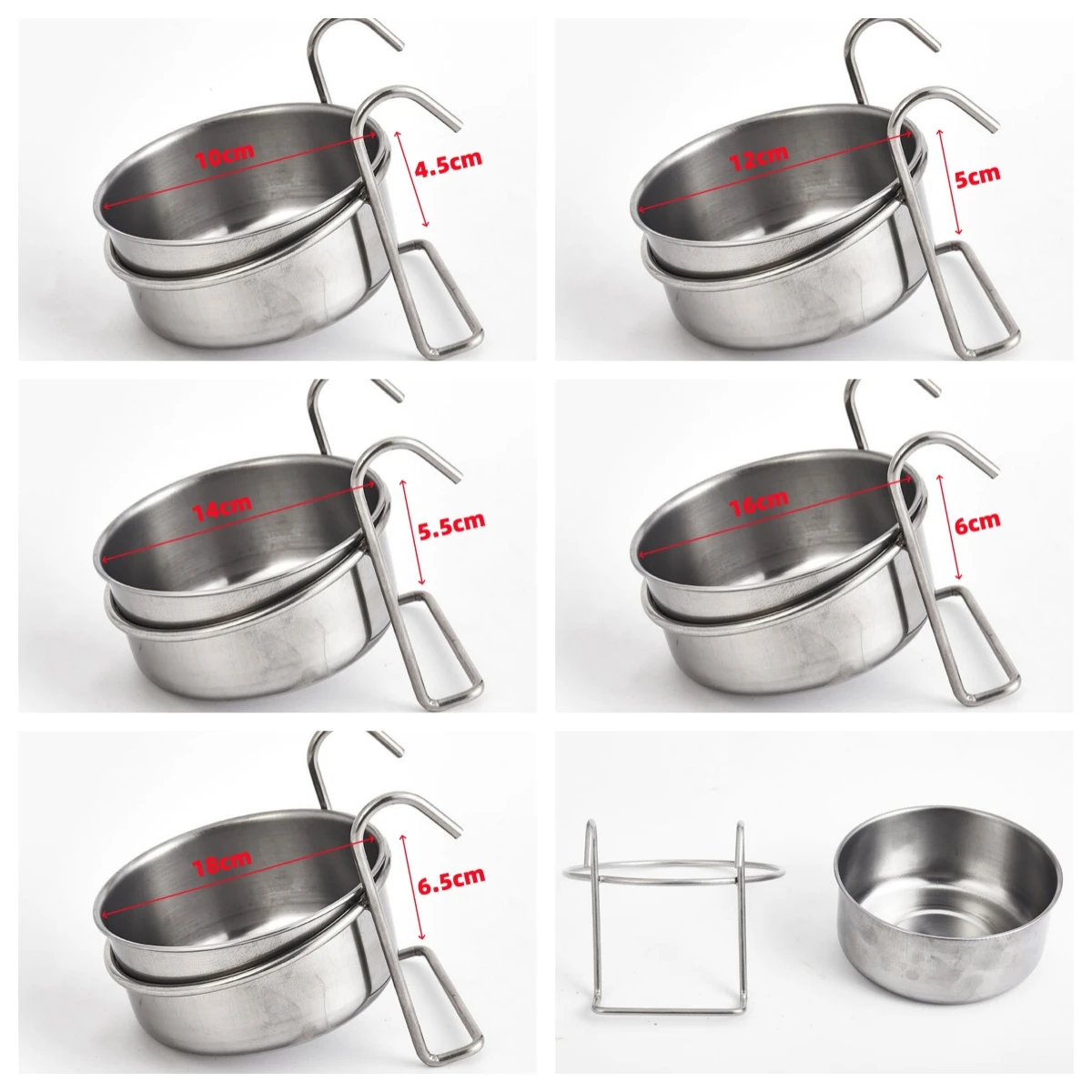 5 Sizes Pet Birds Parrot Rabbit Hamster Food Dish Stainless Steel Hanging Cage Water Drinker Small Cat Puppy Feeding Bowl 1Pc view 3