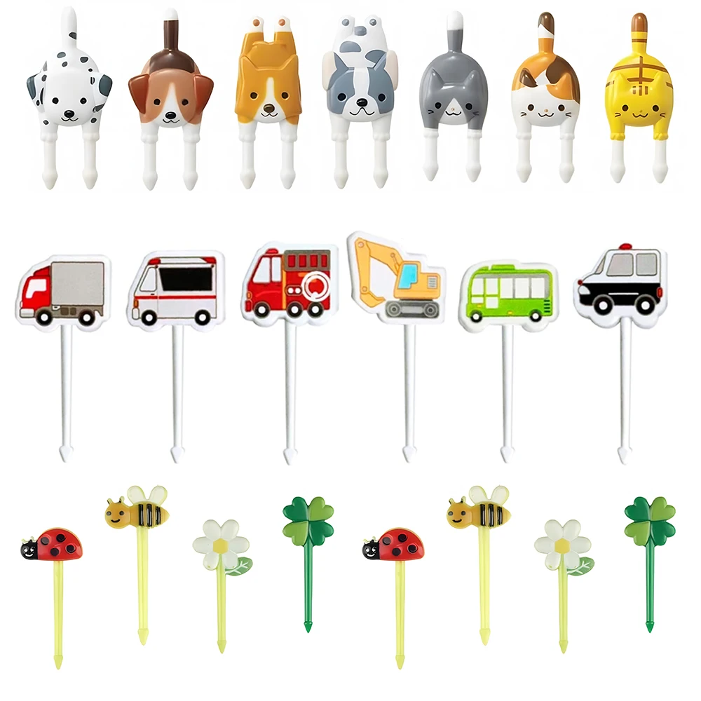 Mini tenedores de fruta, juego de palillos de dientes para niños, selecciones de comida de animales de plástico para fiambrera bento, accesorios de decoración