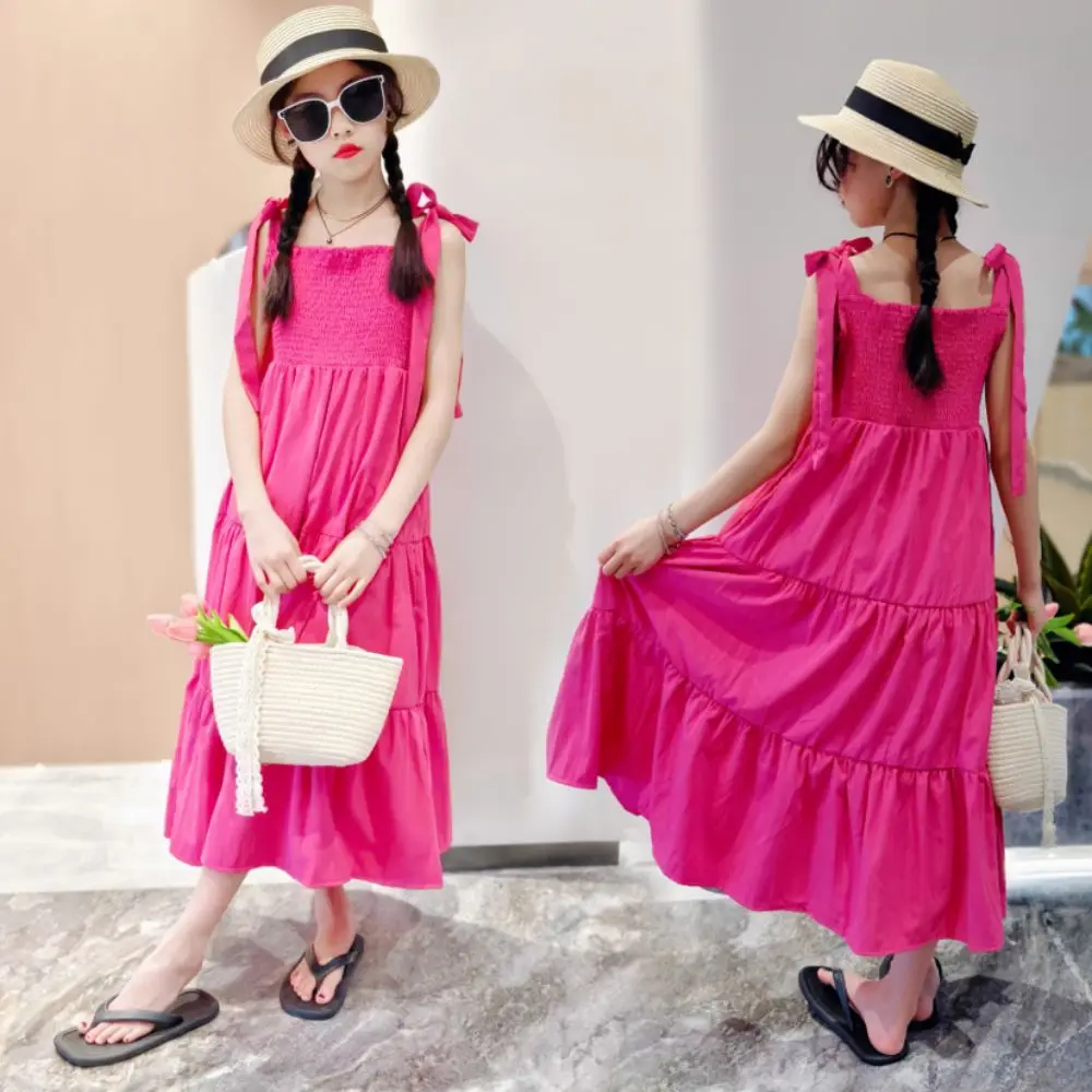 

Casual Loose Girl Princess Dress Ruffle Edge Sweet Teens Cake Sling Dress Sleeveless Children Beach Dress Birthday