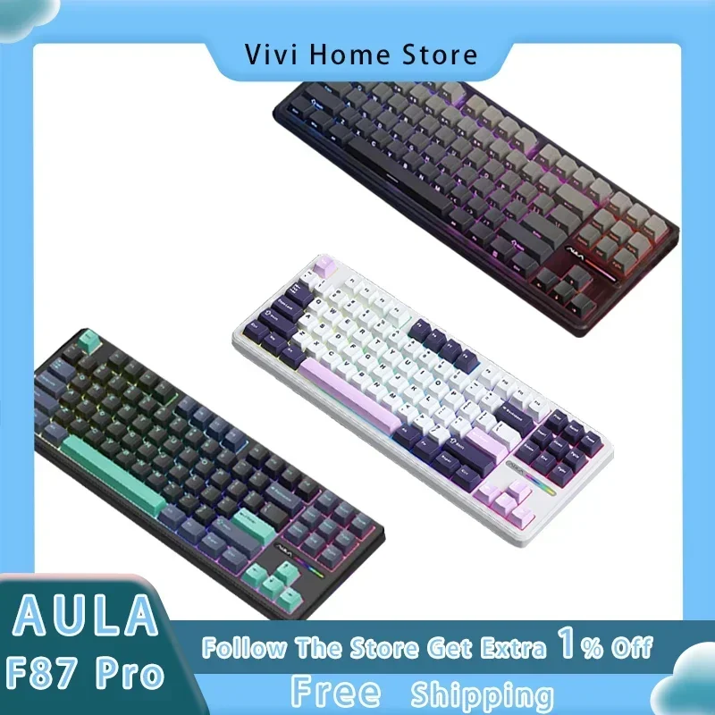 

Aula F87 Pro Original Mechanical Keyboard 87 Key Three Mode Wireless Bluetooth USB RGB Pbt Gasket Game Keyboard Pc Accessories