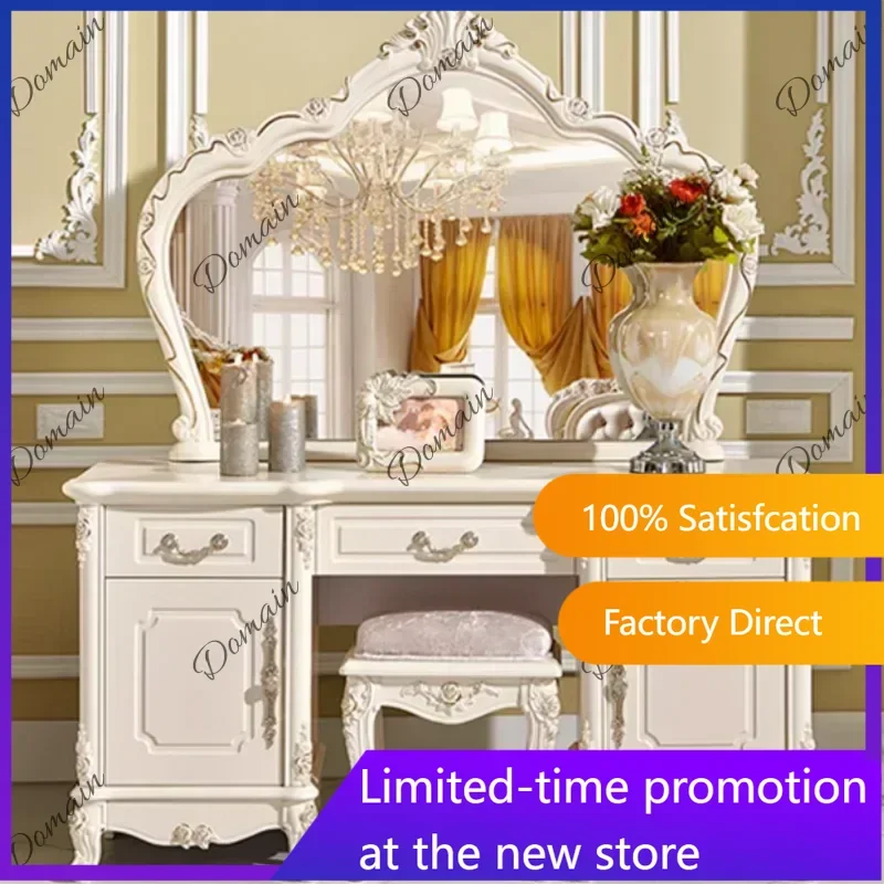 European Luxury Vanity Table Girls Wooden White Tall Vanity Table Makeup Nordic Penteadeira De Maquiagem Bedroom Furniture