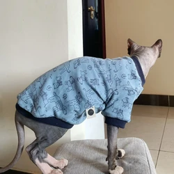 Cats Clothing Spring Cotton Cartoon Shirt for Sphiynx Long Sleeves Coat for Kittens Summer Fashion Blue Sweatshirt for Devon Rex