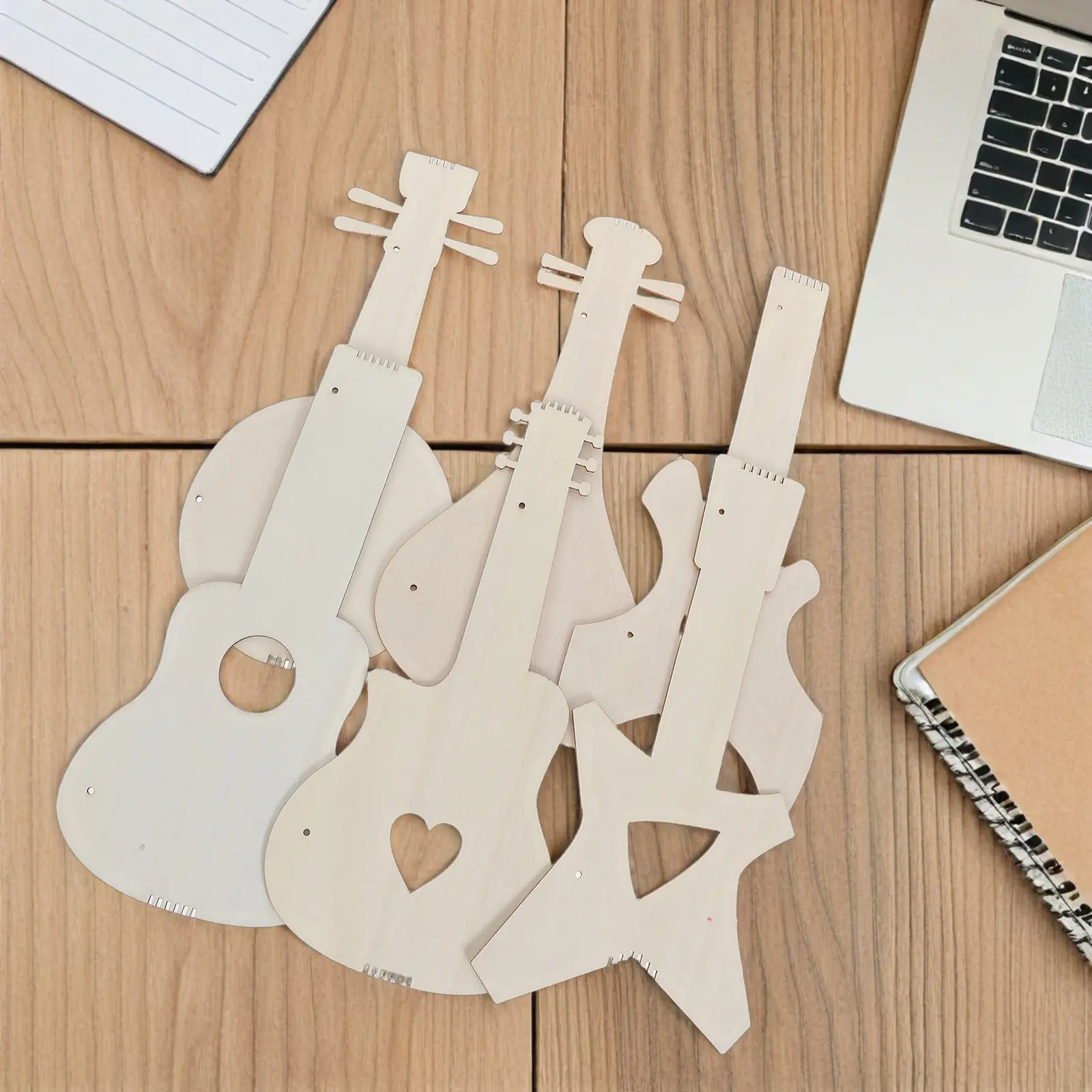 

6Pcs DIY Wood Guitar Cutouts for Boys Girls Natural Unfinished Wood Musical Instrument Painting Classroom Craft Party Art