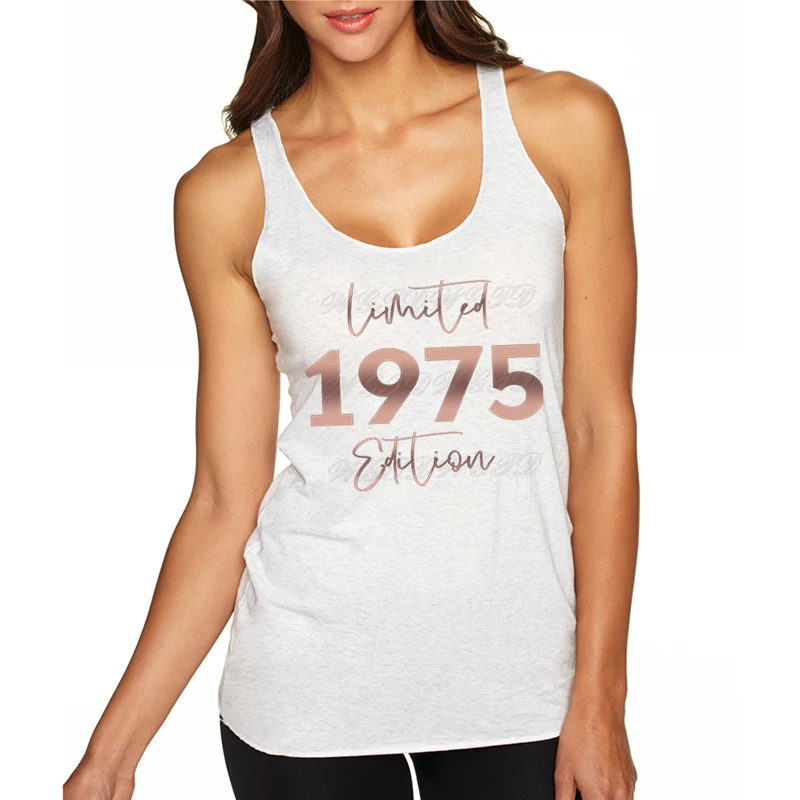 Limited Edition 1975 White Tops for Women Born 1970 To 1979 Graphic Tank Top Racerback 50th Birthday Gift Casual Summer Outfit