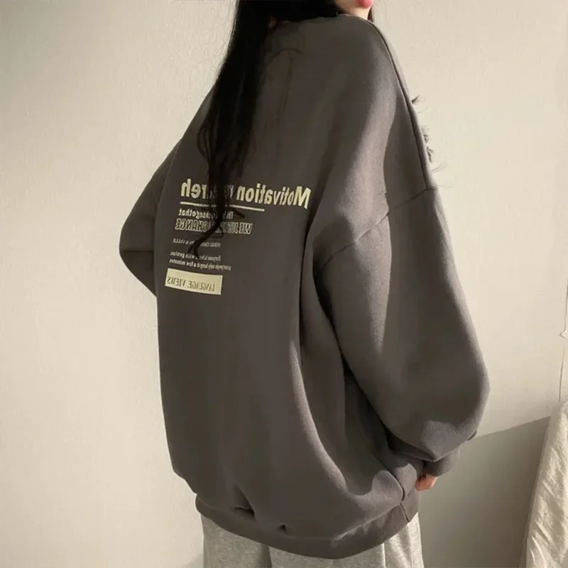 Women Long Sleeve Sweatshirts 2024 Spring Autumn Harajuku Streetwear Oversized Hoodies Casual Letter Print Loose Pullovers Tops