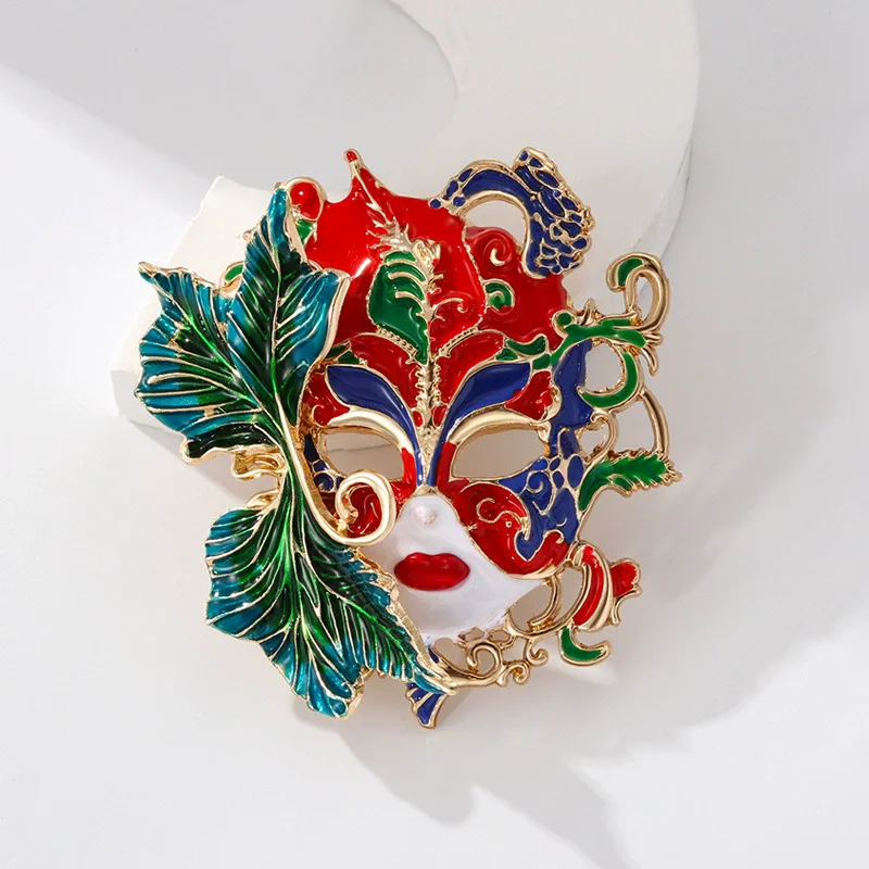 Elegant Chinese Style 3D Relief Mask Brooch Pin Women's High End Luxury Unique Fashion Accessories Pin