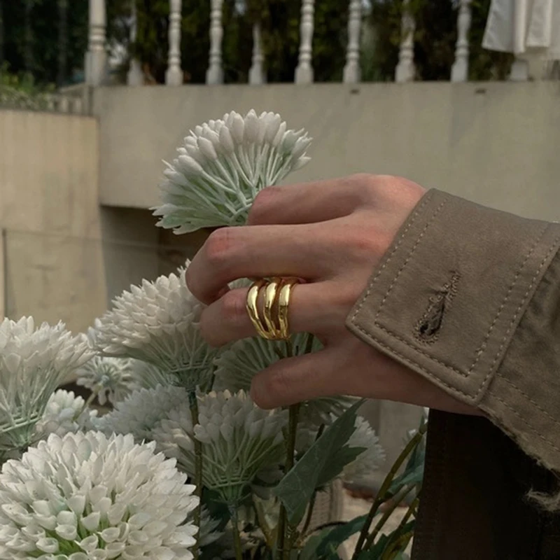Stainless Steel Three-Layer Open Geometric Ring, High-End Design