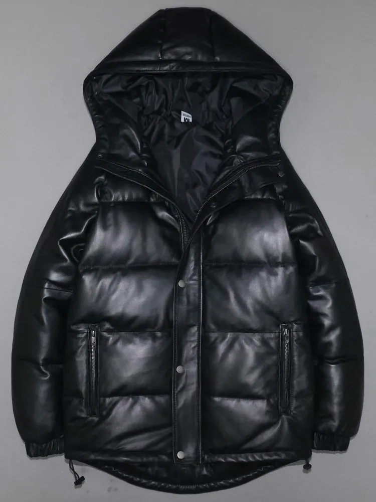 Women Winter Thick Warm Natural Sheepskin Down Jacket Casual Hooded Windproof Overcoat Loose Fit Genuine Leather Jacket Coats