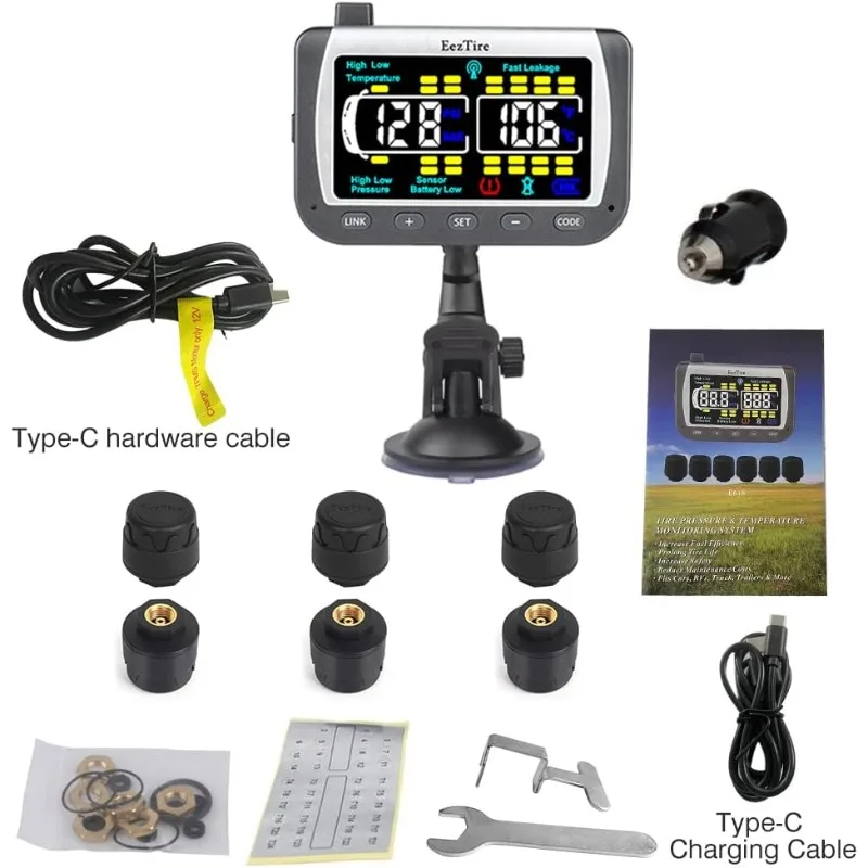 Real Time/24x7 Tire Pressure Monitoring System - Color Monitor + 6 at Sensors