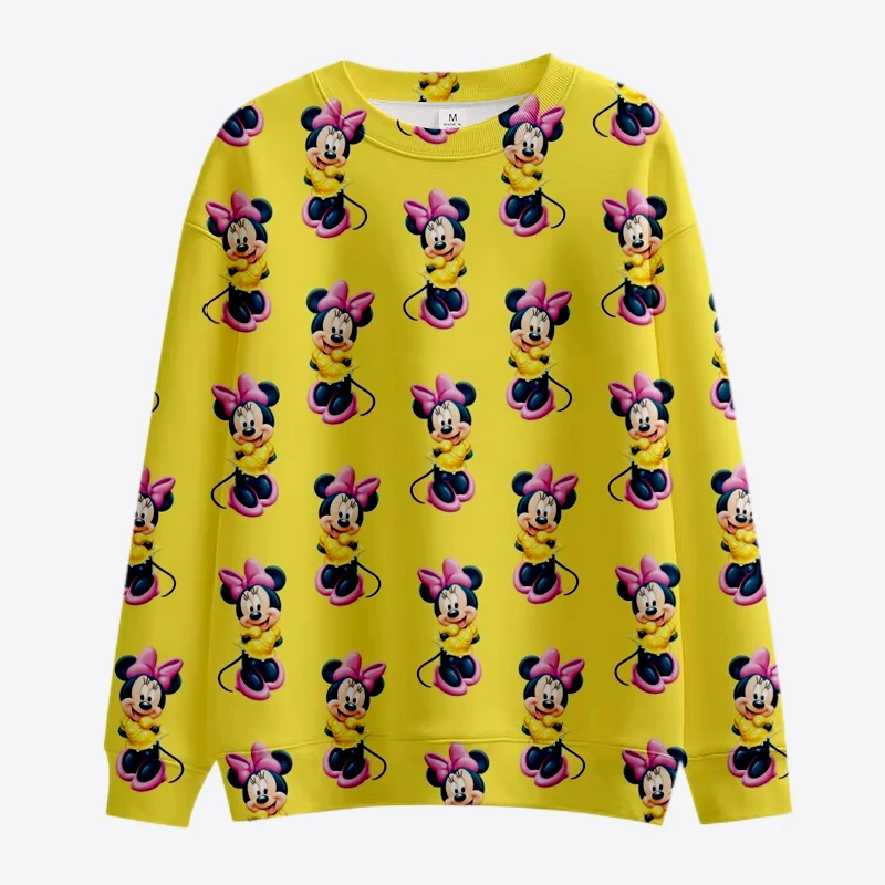 New Disney Winnie the Pooh and Mickey Minnie Anime Women\'s Sweatshirt Crew Neck Loose Pullover Autumn Fun Print Long Sleeve Top