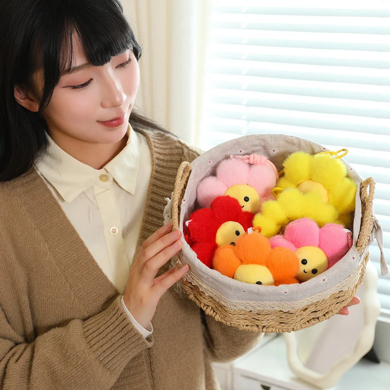 Pendentif en peluche tournesol souriant Kawaii, 12CM, 9 pièces, jouets, fleur colorée, plante en peluche, sac de poupée, porte-clés, décoration, petits cadeaux